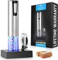 Zulay Kitchen Electric Wine Opener with Charging Base & Foil Cutter - Rechargeable Automatic Corkscrew Wine Bottle Opener for Natural & Synthetic Corks - Stainless Steel Silver
