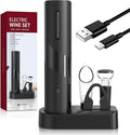 Electric Bottle Opener 5-in-1 ElectricWine Bottle Opener with Rechargeable Storage Base, Foil Cutter, Wine Pour& Wine Stopper