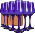 Purple Wine Glasses Set of 6, 12oz Stemmed Glasses, Thick & Colored, Dishwasher Safe Stemware for Red or White, Gift for Party, Holiday, Anniversary, Restaurant, Home Bar, Daily Use