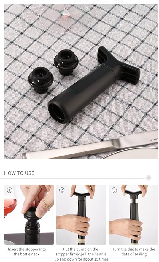 Red wine vacuum preservation pump set (including 4 wine stoppers with date plates) - pump stopper separation design, efficient oxygen pumping, food grade material, essential for wine preservation