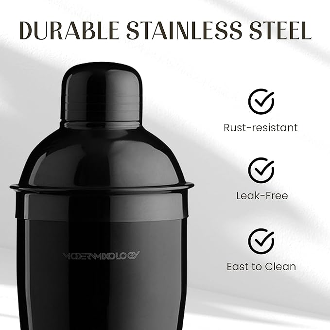 Modern Mixology Pro-Graded Cocktail Shaker Set with Stand | Complete Bartender Kit | 24oz Martini Shaker, Jigger, Strainer, Bar Spoon, Tongs, Opener, Muddler, Home Bar Essentials