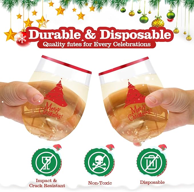 SUT Plastic Cups, Disposable Wine Glasses, 12oz Red Plastic Wine Glasses for Christmas (24PCS)