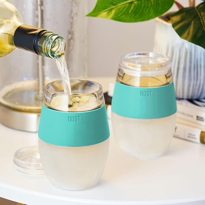 Host Wine Freeze Cup Set of 2 - Plastic Double Wall Insulated Wine Glasses with Freezing Gel, Wine Glass for Red and White Wine, 8.5 oz Mint