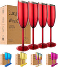 Champagne Flutes Set of 4, Premiumty Stainless Steel High Footed Champagne Glasses, 7oz Capacity,Unbreakable Slanted Champagne Glasses