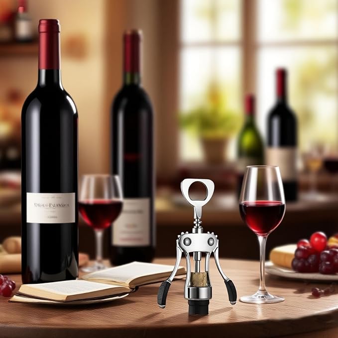 Wine Opener Set, Heavy-Duty Zinc Alloy Wing Corkscrew with Foil Cutter, Vacuum Stopper and Wine Aerator Pourer, Multifunctional Bottle Opener for Kitchen, Bar, Restaurant, Bartender, Perfect Wine Gift