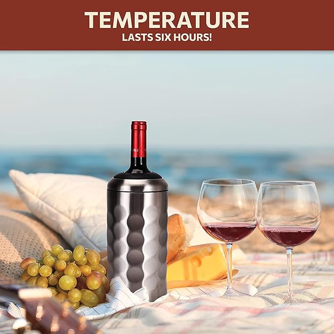 Premium Wine Chiller - 750ml Stainless Steel Bottle Cooler, Double-Walled & Vacuum Insulated - Keeps Wine Cold for 6+ Hours - Perfect Gift for Wine Lovers - Fits Most Champagne Bottles