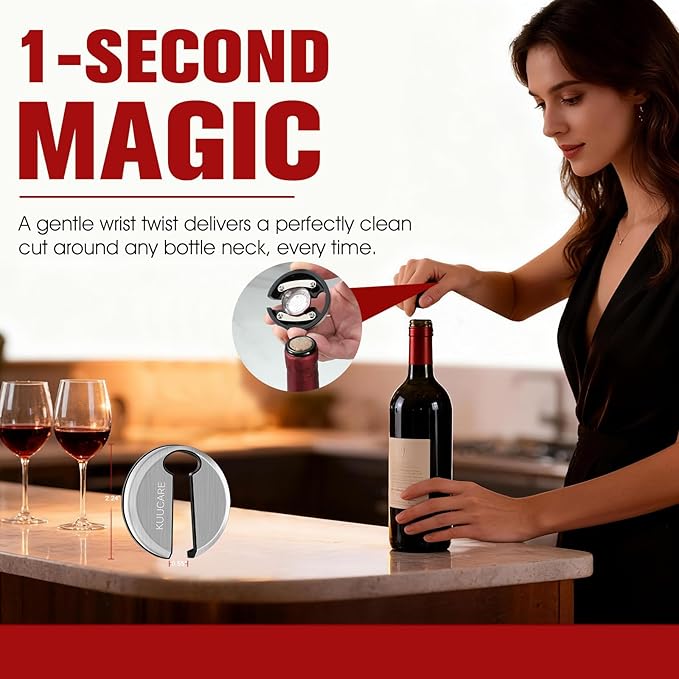 Wine Foil Cutter, Stainless Steel Foil Remover with Sharp Blades for Wine Bottles, Effortless Cutting for Neck Label & Top Seal Cutter, Wine Opener Accessory for Wine Lovers