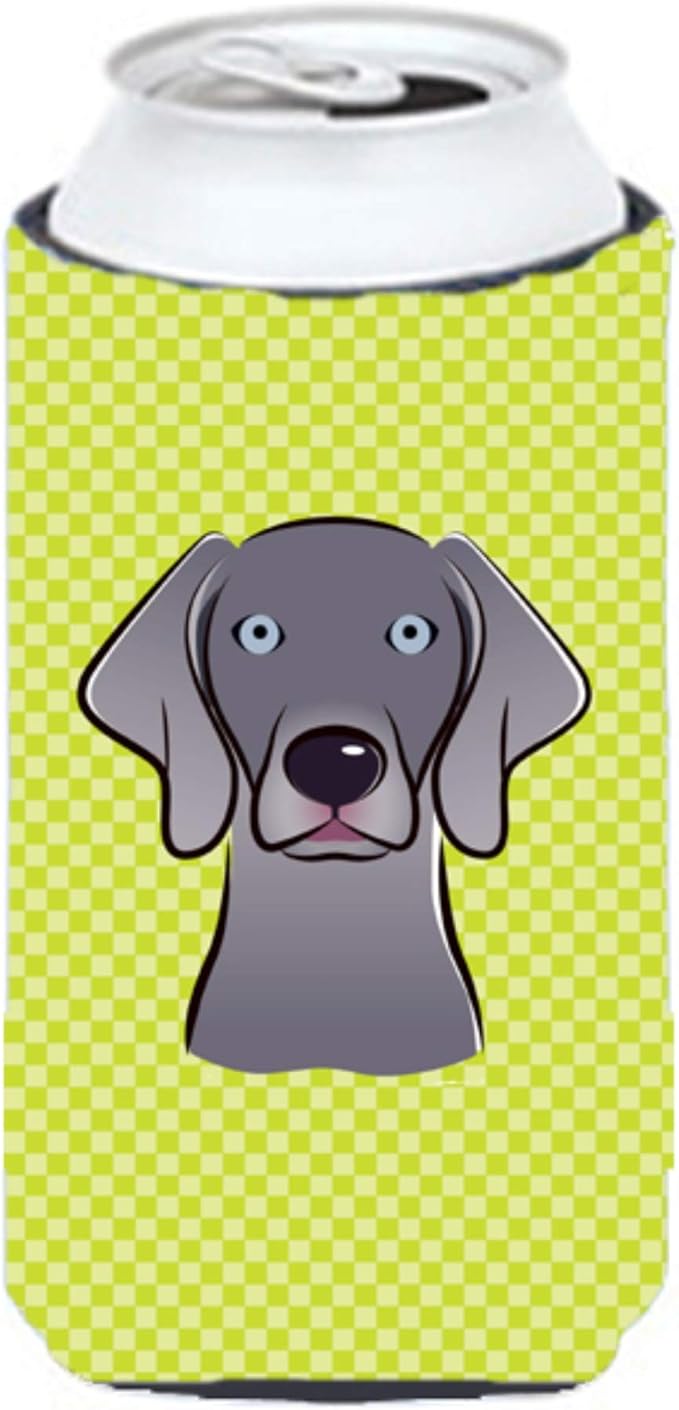 Caroline's Treasures BB1293TBC Checkerboard Lime Green Weimaraner Tall Boy Hugger Can Cooler Sleeve Hugger Machine Washable Drink Sleeve Hugger Collapsible Insulator Beverage Insulated Holder