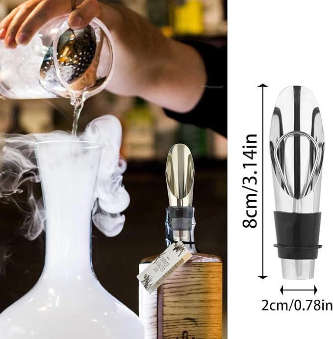 Stainless Steel Wine Aerator and Pourer Set, 5-Piece 2-in-1 Wine Spout with Silicone Bottle Stopper, Premium Silver Wine Accessories for Home Bar, Elegant Gift Box, No-Drip Pouring & Enhanced Flavor