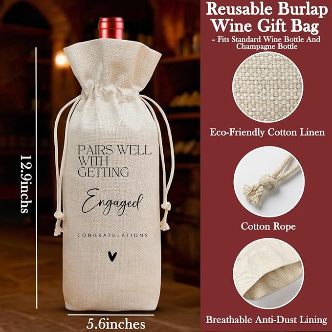 Buildinest Engagement Wine Bag, Engagement Gifts for Couples Women, Bride To Be Gifts, Engagement Party Decorations Favors, Reusable Wine Gift Bag for Engaged Couple Fiance Gifts-A04