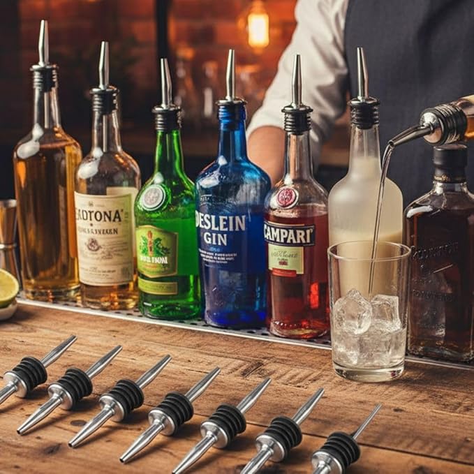 Soro Essentials- Set of 12 Stainless Steel Tapered Liquor Bottle Pourer- Medium Flow Bottle Pourers for Alcohol Bar Pour Spouts for Liquor Bottles Bartender Accessories