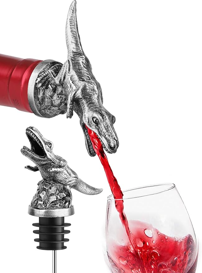 Animal Wine Pourer Spout, Drip Free Bottle Pourer & Stopper for Wine and Liquor Bottles, Funny Gift for Men, Dad, Hostess and Housewarming, Bar Cart Accessory for Holiday Party Decor, Multiple Animal