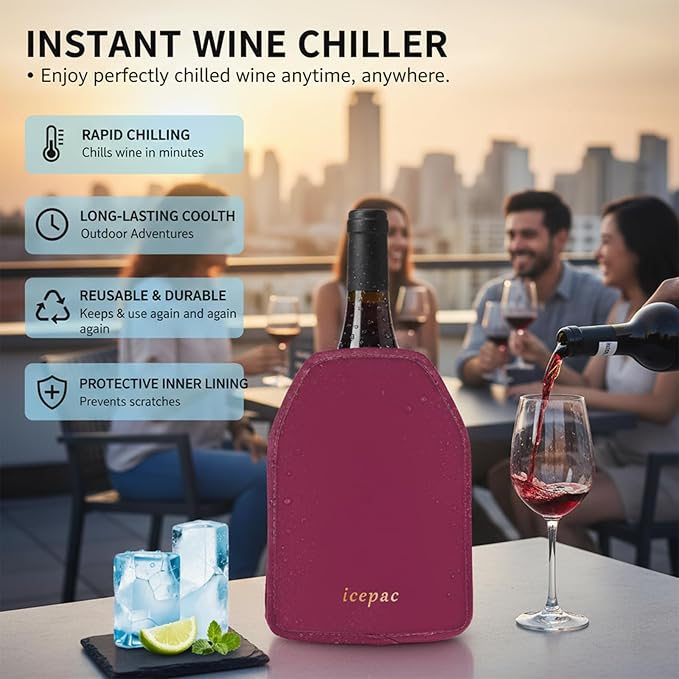 Wine Cooler Sleeve, Wine Bottle Gel Cooler Sleeve Freezer Chiller, Long Lasting Keep Wine Cool and Chill Sleeve for Prosecco Champagne Beer Wine Bottles(1PCS red)