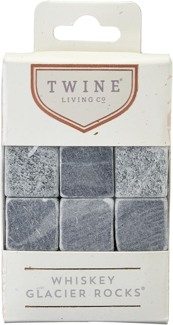 Twine Cooling Stones, Glacier Bourbon Whiskey Rocks, Reusable Ice Cubes, Whiskey Stones Set, Barware, Bar Accessories, Bar Tools, Set of 6, Grey