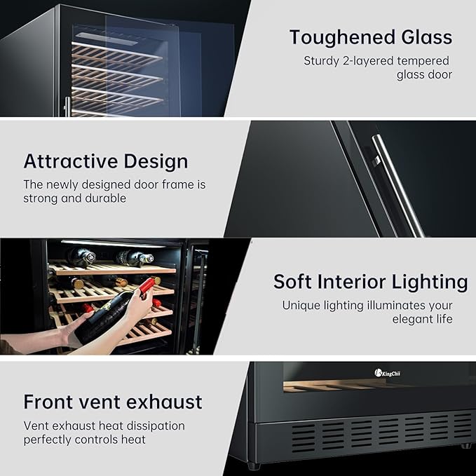 KingChii 141 Bottle Wine Cooler Refrigerator Dual Zone Wine Fridge with Professional Compressor - Stainless Steel & Tempered Glass, Freestanding for Home, Office, Kitchen