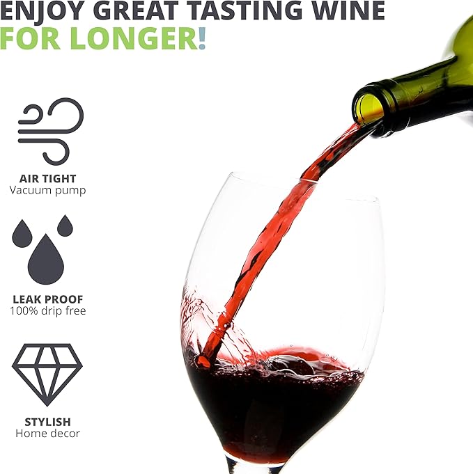 Oliver's Kitchen ® Premium Wine Saver - Vacuum Pump with 4X Wine Stoppers - Wine Stopper Keeps Wine Fresher for Longer - Wine Preserver Perfect for Cork Bottles - Perfect Wine Accessories Gift
