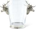 Vagabond House Glass Ice/Wine Bucket with Pewter Deer Head Handles Artisan Designed Handcrafted for Refined Cabin Lodge Mountain Entertaining Heirloom Quality 12 inch Tall