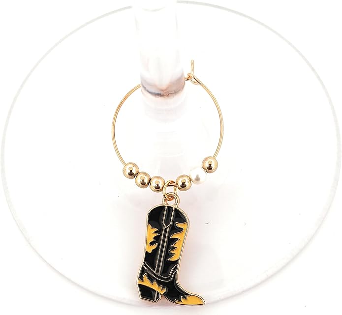 Pixie Cowboy & Cowgirl Wine Charms, 6 Piece Gift Set – Western Glass Tag Identifiers, Horse & Herding Dog Party Favors