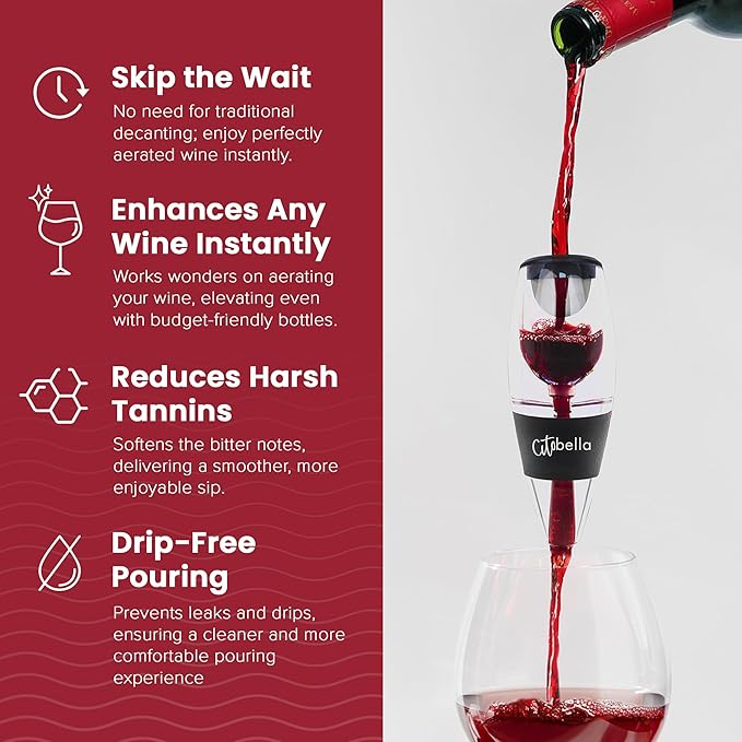 Vintner’s Friend Wine Aerator - Unique Aeration Design, Red Wine Aerator Pourer for Enhanced Flavor and Smoother Finish, Easy to Carry Valentines Day gift for Women, Friend, Wine Lover