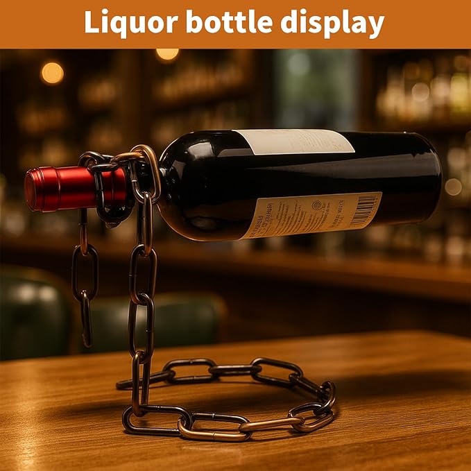 TBWHL Novelty Magic Wine Bottle Holder Floating Steel Link Chain Wine Bottle Rack/Holder - Holds Bottles in The Air, Unique Levitating Wine Bottle Stand for Home Bar, Kitchen, or Party Deco（Brown）