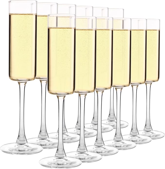 Elegant Champagne Glasses Set of 12, Glass Champagne Flutes for Birthday, Wedding, Party - 6 oz, Clear