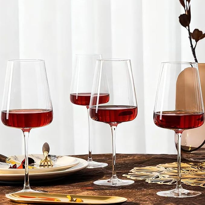 Red Wine Glasses Set of 4, Premium Crystal Wine Glasses Hand Blown,20 oz,Thin Rim,Long Stem,Perfect for Red or White,Daily Use,Unique Wedding Anniversary or Birthday Gift