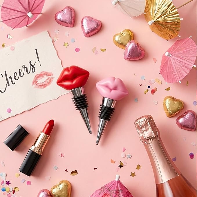 2 Packs Red and Pink Lips Wine Bottle Stopper - Novelty Bar Decor, Reusable Wine Preserver for Any Occasion, Decorative Beverage Sealer for Home Bar and Party