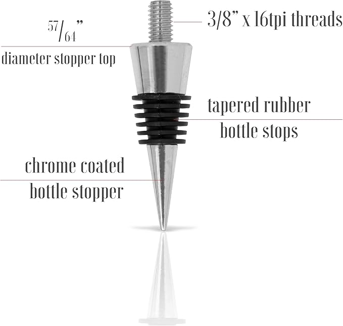 Savannah Classic Chrome Style Bottle Stopper with 3/8" x 16 tpi Threaded Post For Attaching Hand Made or Lathe Turned Handles (10 Chrome Stoppers)