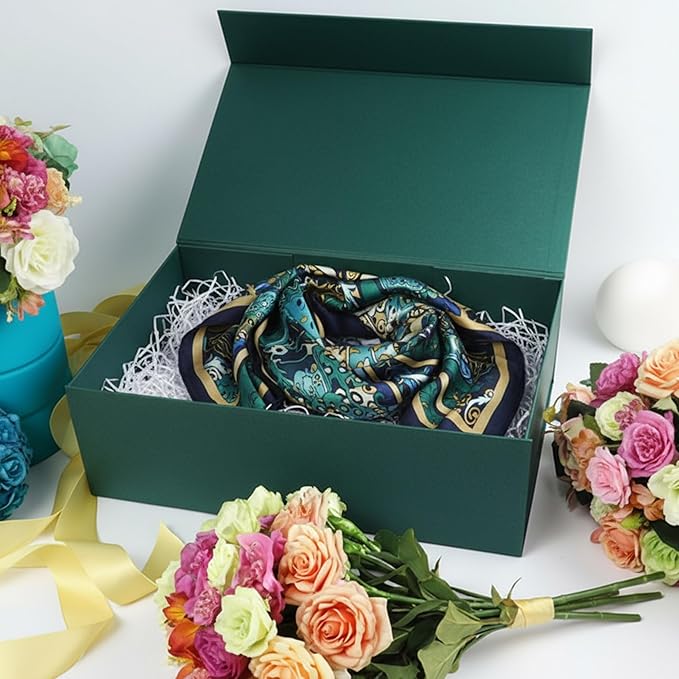 YINUOYOUJIA Large Green Gift Boxes with Lid,14"x9"x4.5" Magnetic Gift Box with Ribbon,Cards and Envelopes for Presents,Great for Wedding,Birthdays,Crafting,Gift Packaging.