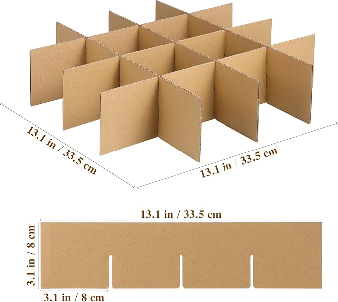 2PCS Moving Box Dividers, Cardboard Glass Packing Kit for Glasses and Dishes, Corrugated Dish Storage Organizer for China Plates and Wine Glass, 16 Cell Grids, 13.17 x 3.14 Inch