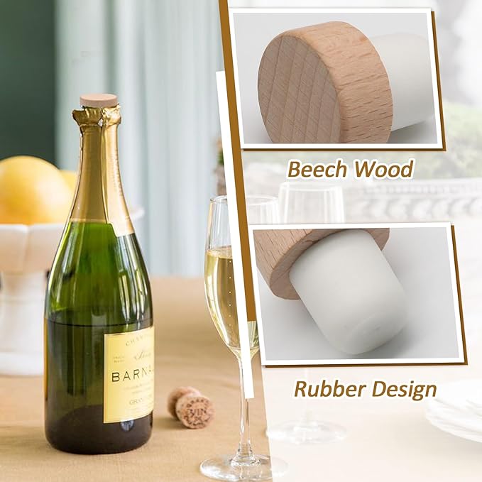 12 Pcs T-Shaped Wine Bottle Corks, Reusable Wooden & Rubber Stoppers for Wine & Beer, DIY Crafts