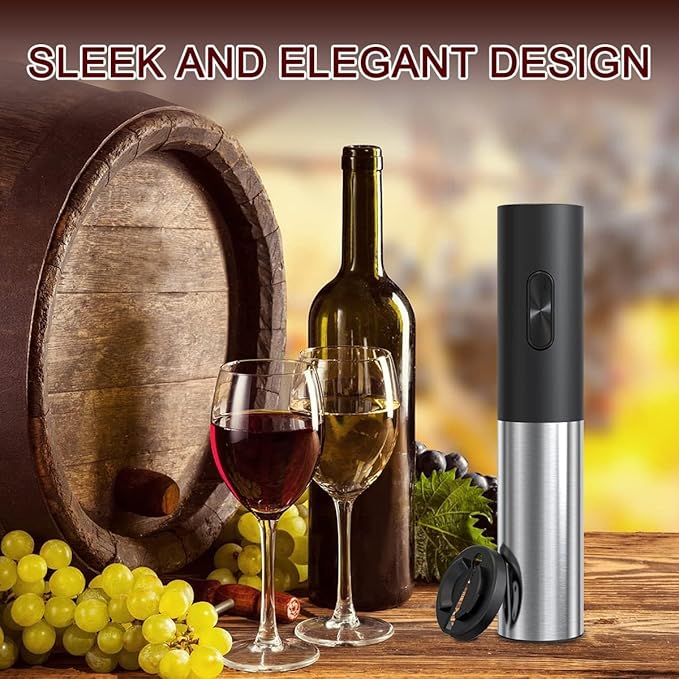 Electric Wine Opener Battery Operated, Automatic Electric Wine Bottle Opener with 2 in 1 Wine Stopper and Portable Corkscrew Foil Cutter, Wine Gifts