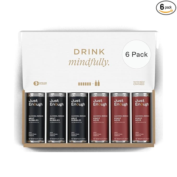 Just Enough Wines The NA Set | Non-Alcoholic Wine Variety Pack, 6 Cans (Brut Bubbles & Pinot Noir) | Central Coast California, Low Calorie, Gluten-Free, Vegan, Sustainably Made