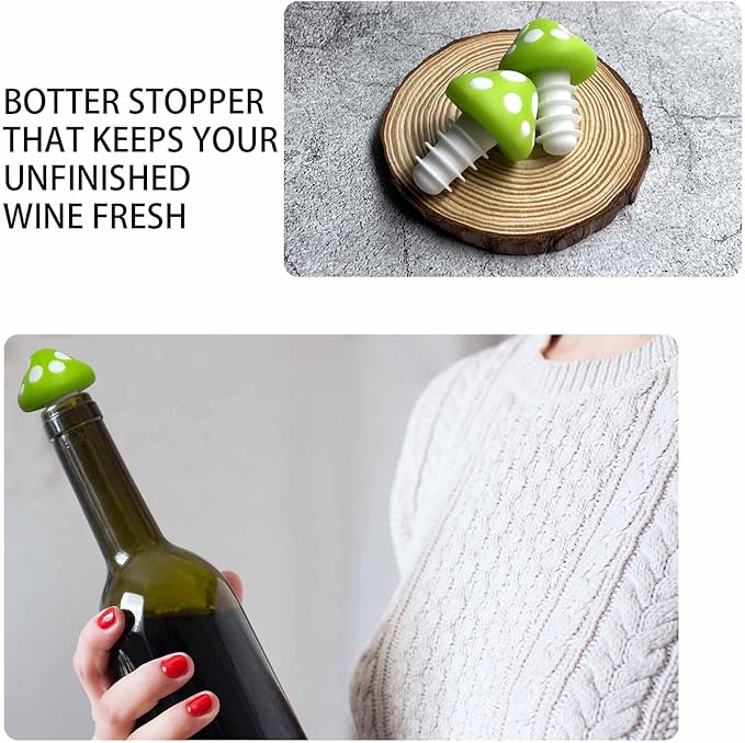 Light Green Mushroom Wine Stoppers Bottle Plug Wine Bottle Stoppers Accessories Kitchen Gadgets Kitchen Gift Set Creative Gifts Halloween Mushroom Decoration-2pcs Bottle Stoppers