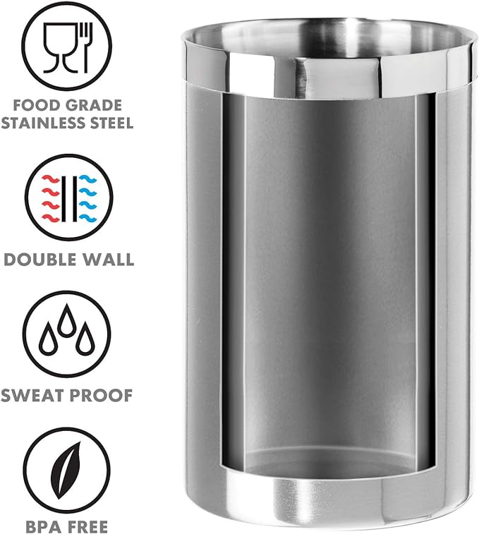 OGGI Stainless Steel Double Wall Wine Cooler - Insulated Tabletop Chiller for White Wine & Champagne, Fits Most Standard Sized Bottles (Pack of 6)