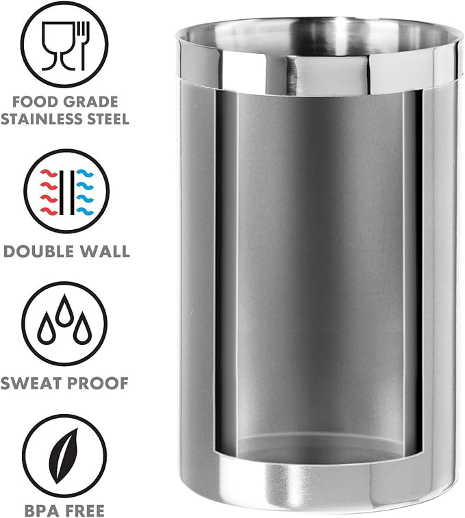 OGGI Stainless Steel Double Wall Wine Cooler - Insulated Tabletop Wine Chiller for White Wine & Champagne, Fits Most Standard Sized Bottles