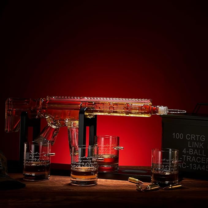 Gifts for Men Dad, The Wine Savant AR15 2nd Amendment 1000 ML Whiskey Decanter Set with 4 Glasses, Unique Birthday Gift Ideas for Him Husband Grandpa Cool Military Tequila Liquor Dispenser Home Bar