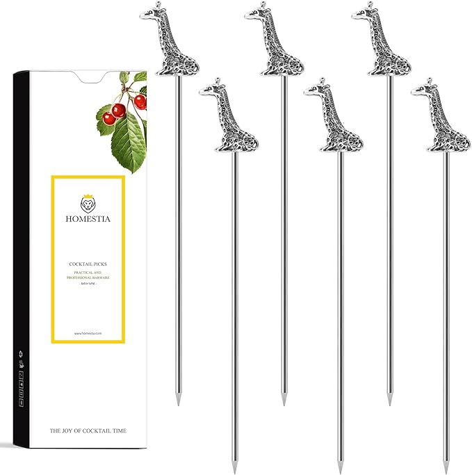 Homestia Metal Cocktail Picks for Drinks, 4.6" Giraffe Cocktail Toothpicks Cocktail Garnish Cocktail Swords, 6Pcs Fancy Martini Picks Olive Picks, Vintage Cocktail Pins Cocktail Accessories