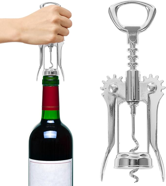 Artibetter Wing Corkscrew Wine Opener Manual Bottle Opener Stainless Steel Versatile Bar Tool for Wine and Beer Bottles Silver