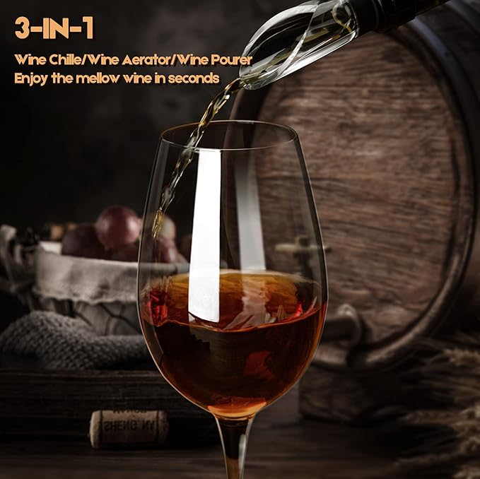 YouYah Wine Chiller Stick 3-in-1 Stainless Steel Wine Bottle Cooler Stick,Rapid Iceless Wine Chilling Rod with Aerator and Pourer,Wine Gift