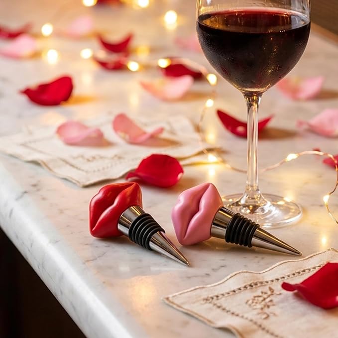 2 Packs Red and Pink Lips Wine Bottle Stopper - Novelty Bar Decor, Reusable Wine Preserver for Any Occasion, Decorative Beverage Sealer for Home Bar and Party