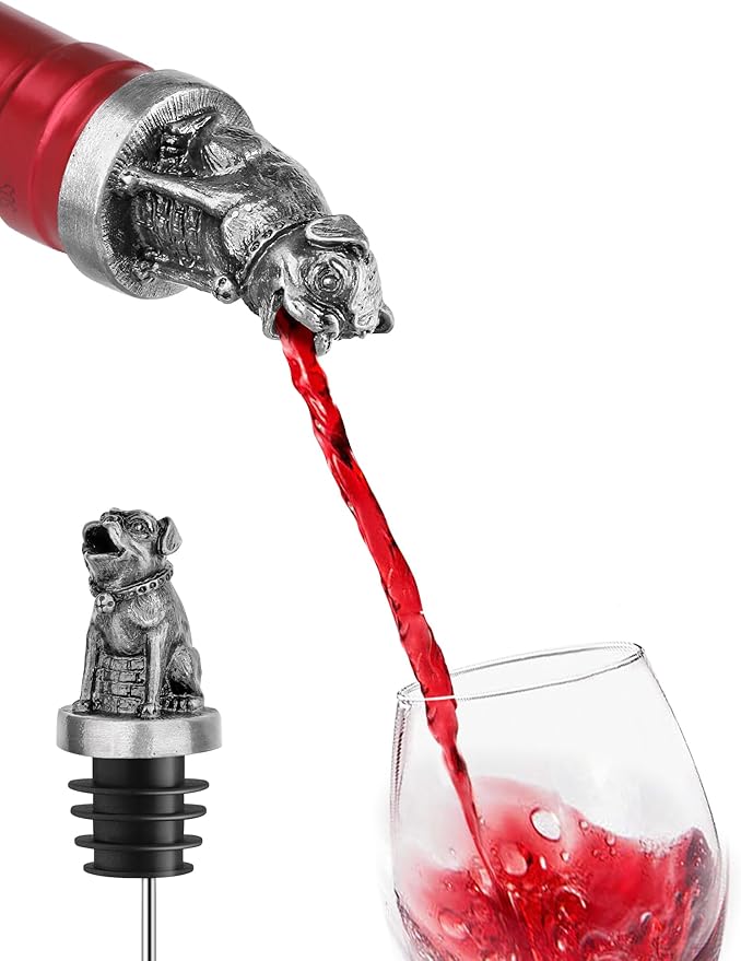 Animal Wine Pourer Spout, Drip Free Bottle Pourer & Stopper for Wine and Liquor Bottles, Funny Gift for Men, Dad, Hostess and Housewarming, Bar Cart Accessory for Holiday Party Decor, Multiple Animal