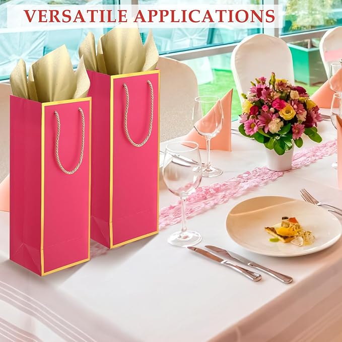 TaoBary 30 Pcs Wine Gift Bags and Gold Wrapping Paper Set Wine Bags for Bottle Bulk 4 x 5 x 13 Inch Champagne Gift Paper Sack with Handles for Valentines Galentines Day Wedding Party Anniversary
