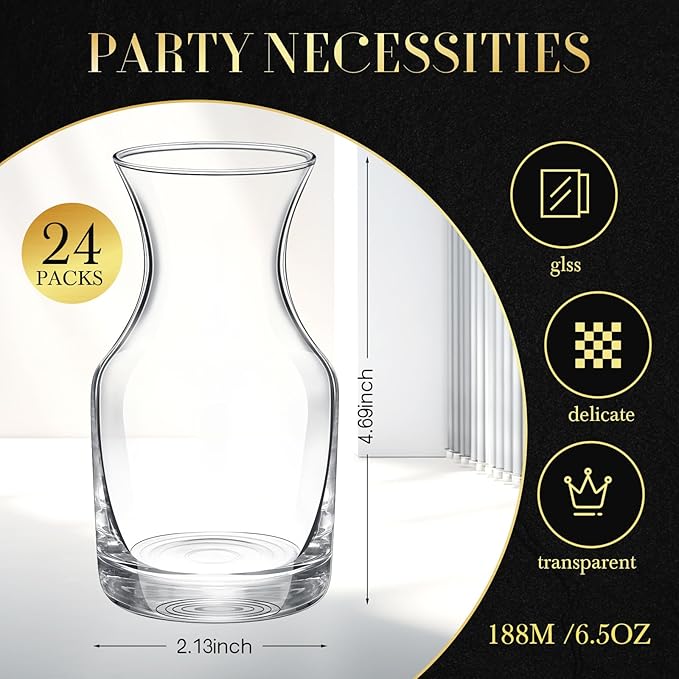 Remagr 24 Pack Single Serving Wine Carafe Glass Small Mini Carafe Individual Wine Refill Decanter for Dinner Parties Tastings Bars Restaurants (6.5 oz)