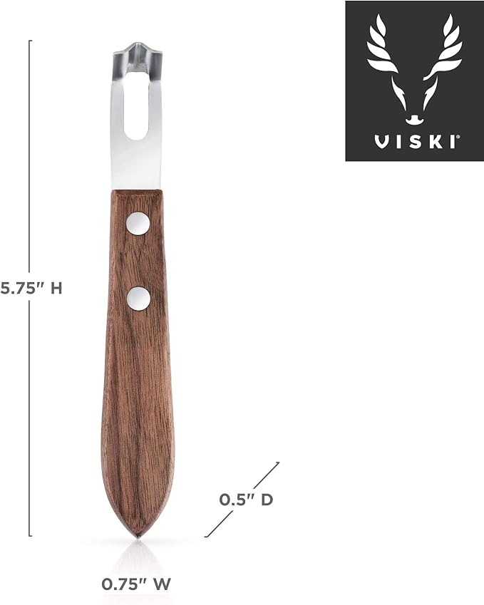 Viski Channel Knife, Citrus Zester and Orange Peeler Tool, Walnut Wood and Stainless Steel Bar Tool for Cocktail Garnishes, Perfect for Home Bars, Craft Cocktails and Bartender Gifts, Set of 1