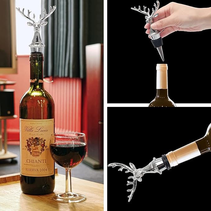 Wine Pourer Wine Aerators Stainless Deer Stag Head Wine Pourer Stags Head Bottle Pourer Unique Gift Ideas Bar Accessories Birthday and Wedding Christmas Gifts (Silver white)