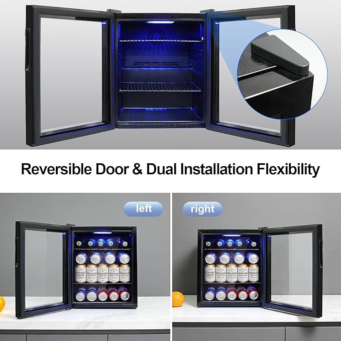 Mini Beverage Refrigerator - Small Beverage Fridge with Glass Door for Soda Beer Wine – Countertop Drink Cooler for Home, Dorm, Office or Bar, Electronic Temperature Control，1.4cu.ft.Black