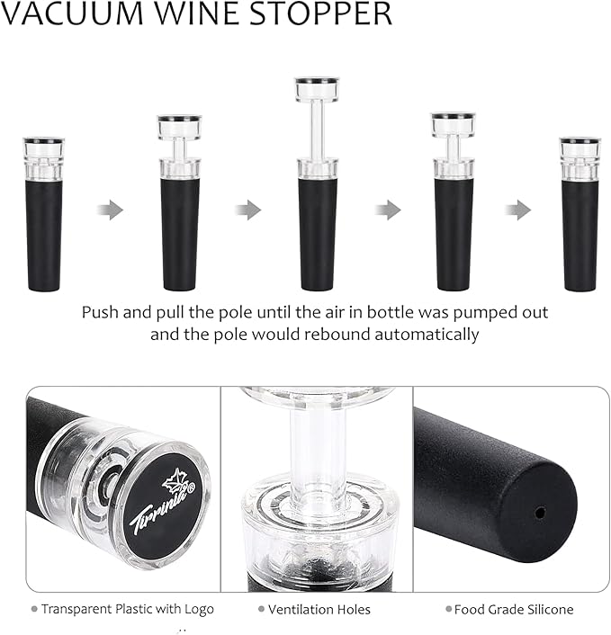 Tirrinia Electric Wine Opener Set, Wine Bottle Cork Remover Accessory Tool Kit with Wine Aerator Pourer,Foil Cutter, Drip Ring and Vacuum Stopper, Perfect Wine Gift, Blue