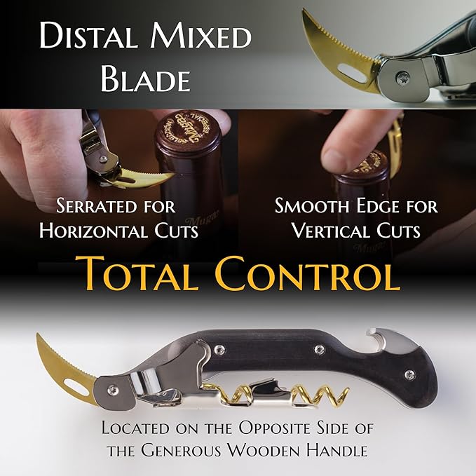 Corkscrew for Professionals FALCORK® 249 – Protection – 2-Step Unique Single Lever and Generous Ergonomic Handle for Sweet, Stable and Careful Service in High Hospitality – Only Noble Materials