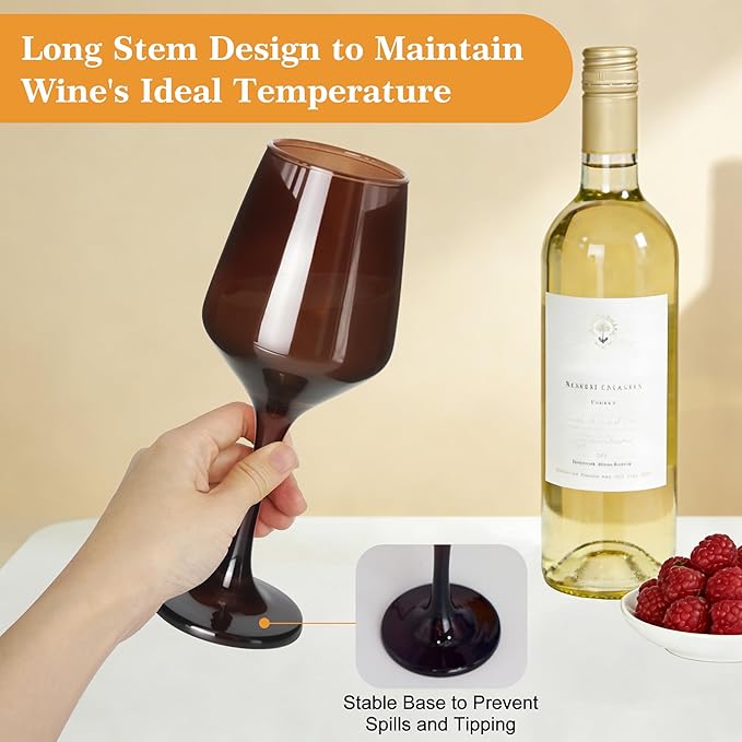 Multi Colored Wine Glasses Set of 6, 12oz Stemmed Glasses, Thick & Colorful, Dishwasher Safe Stemware for Red or White, Gift for Party, Holiday, Anniversary, Restaurant, Home Bar